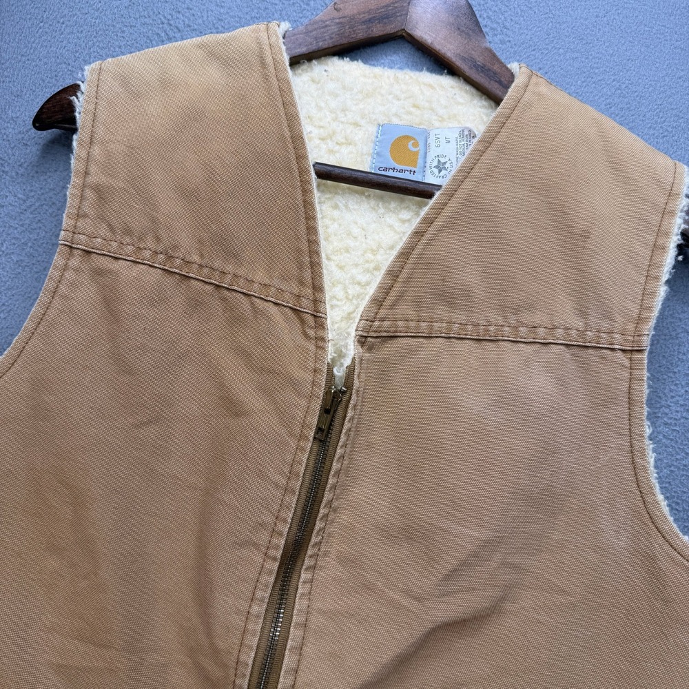 VTG Carhartt 6SVT Sherpa Lined Duck Vest Mens MT Brown Canvas Workwear USA